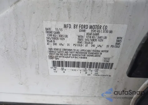 2015 Ford Edge Sport из США, поврежденный, VIN 2FMTK4APXFBC18489